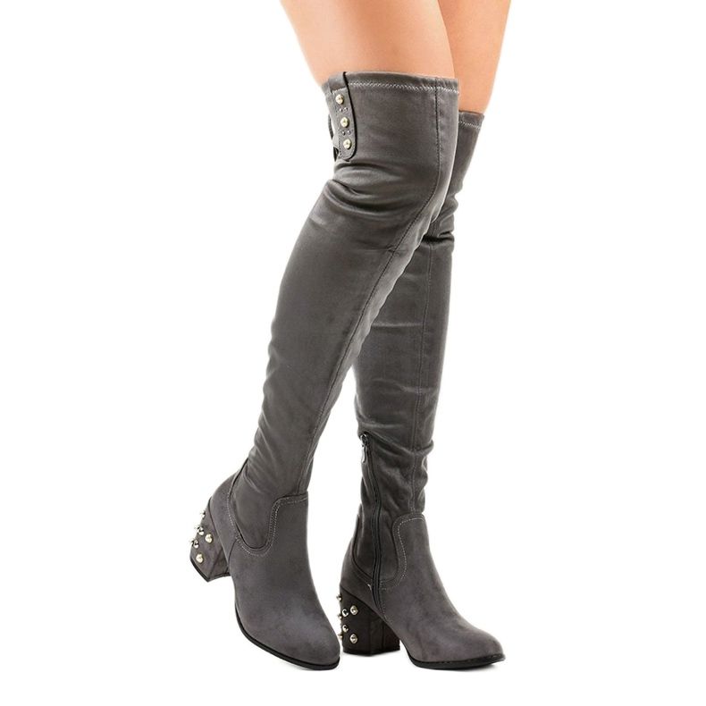 Stivali in pelle scamosciata da donna sul post LB-352 grigio 1