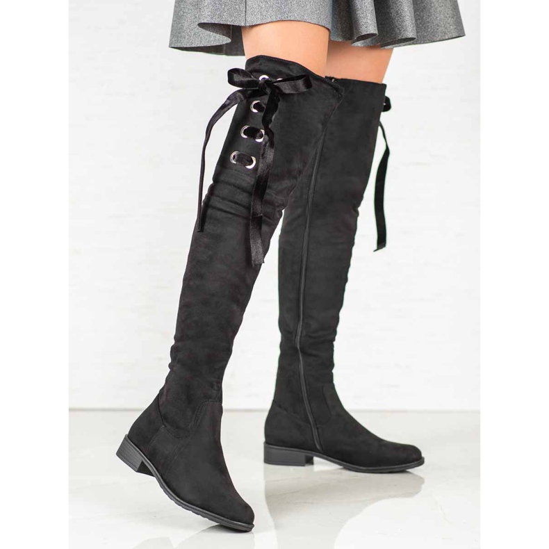Ideal Shoes Stivali sopra il ginocchio con nastro nero 1