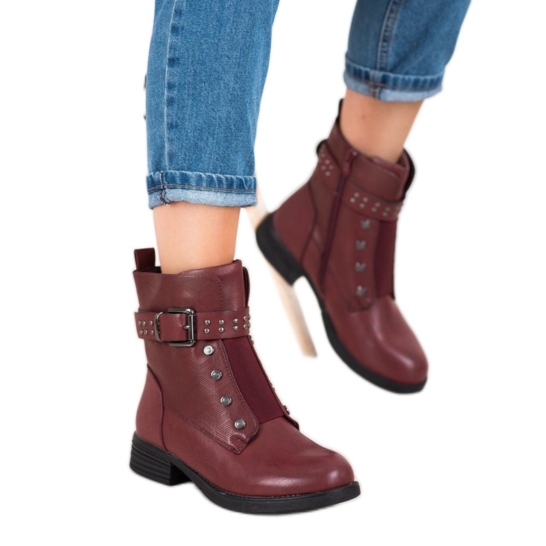 J. Star Stivali bordeaux con elastico rosso 1