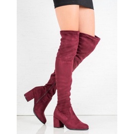 Ideal Shoes Stivali alla coscia in pelle scamosciata rosso 2