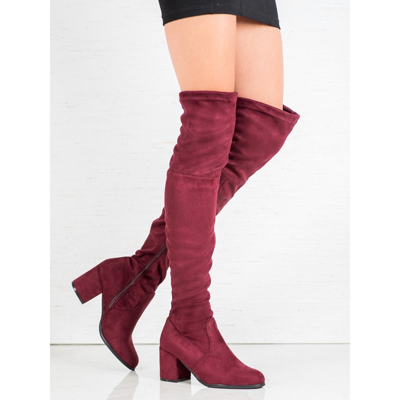 Ideal Shoes Stivali alla coscia in pelle scamosciata rosso 2
