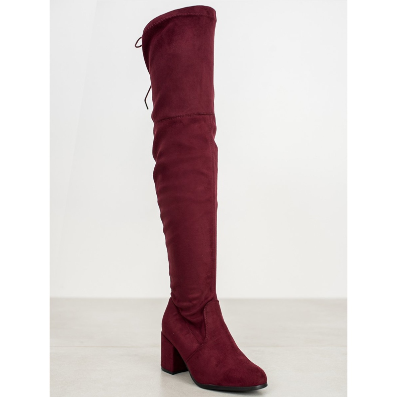 Ideal Shoes Stivali alla coscia in pelle scamosciata rosso 1
