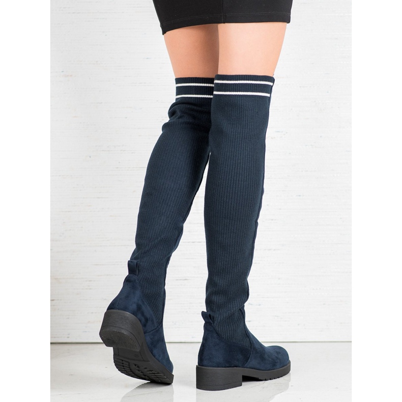 Ideal Shoes Stivali in pelle scamosciata senza lacci blu navy 1