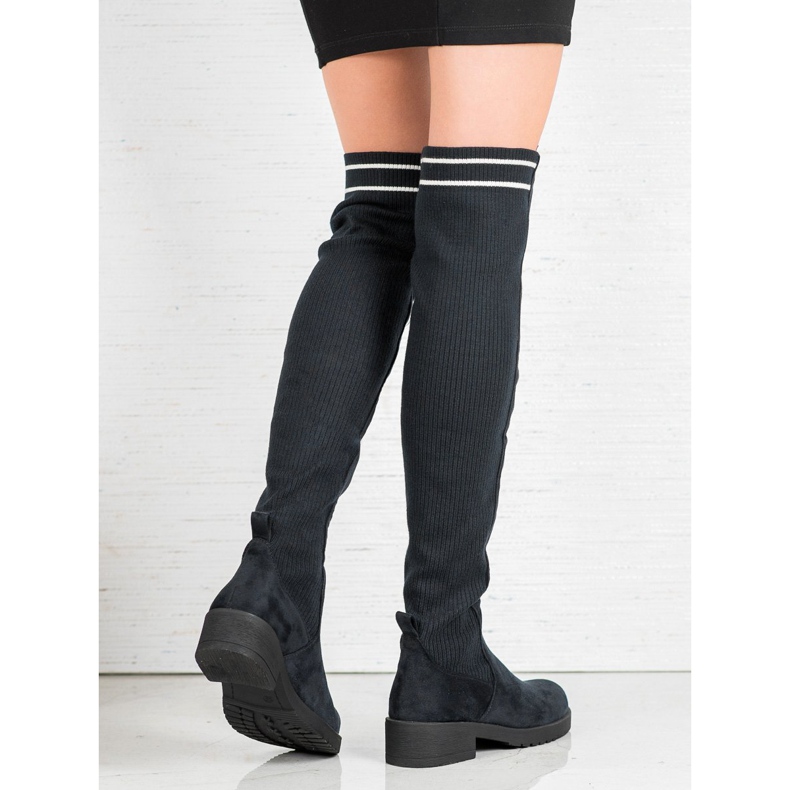 Ideal Shoes Stivali in pelle scamosciata senza lacci nero 1