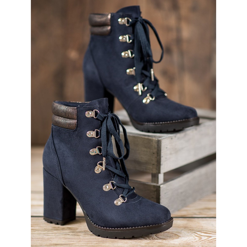 Sweet Shoes Stivaletti stringati su un palo blu 2