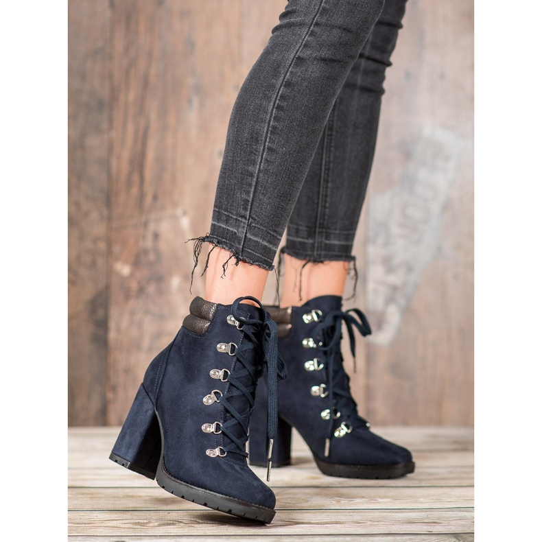 Sweet Shoes Stivaletti stringati su un palo blu 1