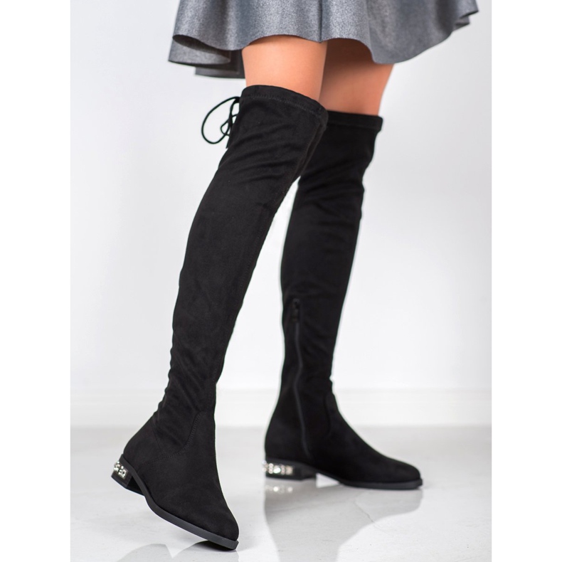 Bestelle Stivali alla coscia con tacco decorativo nero 1