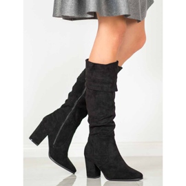 SHELOVET Stivali con tacco alto in camoscio nero 1