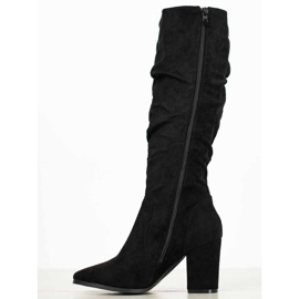 SHELOVET Stivali con tacco alto in camoscio nero 2