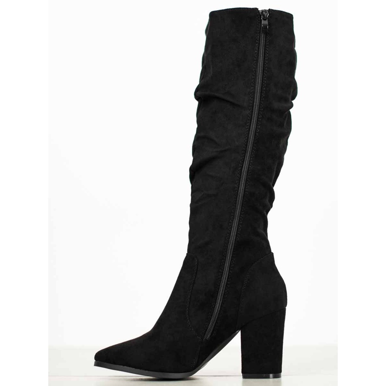 SHELOVET Stivali con tacco alto in camoscio nero 2