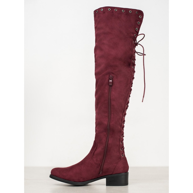 SHELOVET Stivali in pelle scamosciata con rilegatura rosso 1