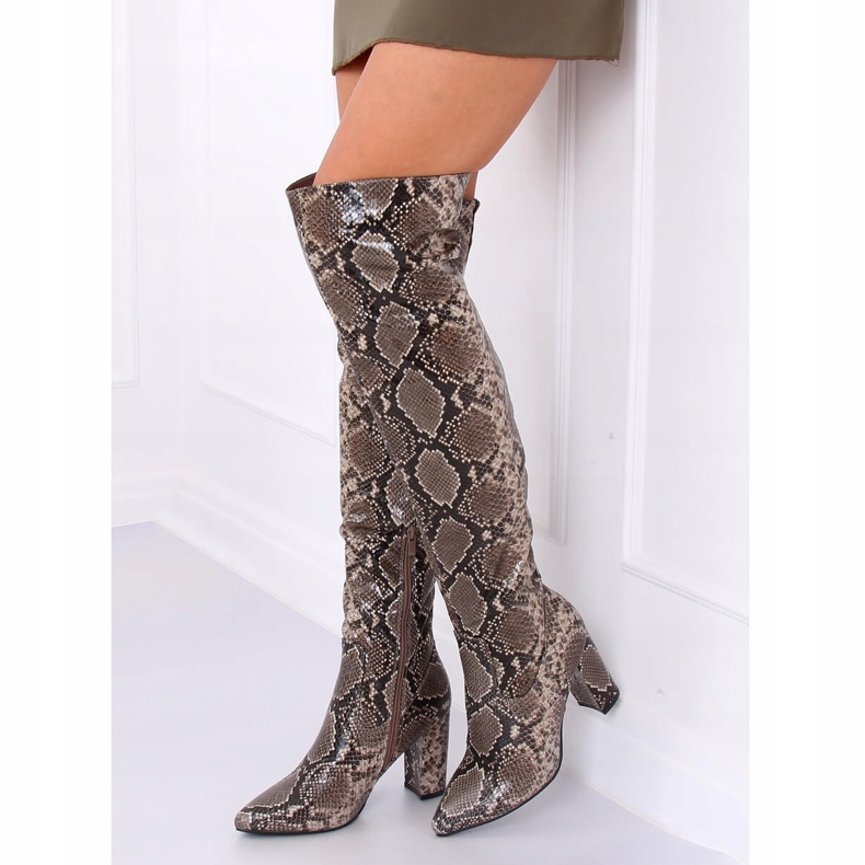 Stivali sopra il ginocchio DA28 Khaki Snake marrone multicolore 1