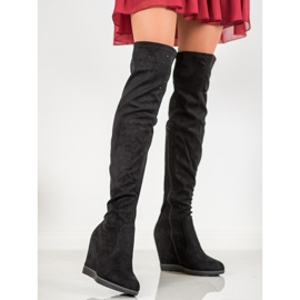 SHELOVET Stivali Con Zeppa Con Cristalli nero 1