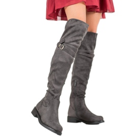Ideal Shoes Stivali eleganti con fibbia grigio 1