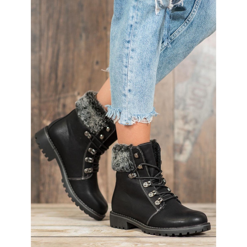 SHELOVET Trappers legati con pelliccia nero 1
