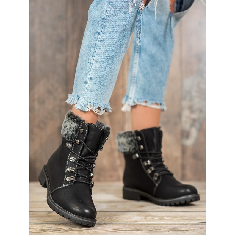 SHELOVET Trappers legati con pelliccia nero 2