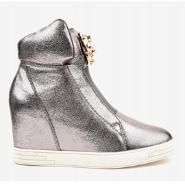 Sneakers argento sulla zeppa jaguar KLS-105-4 grigio 2