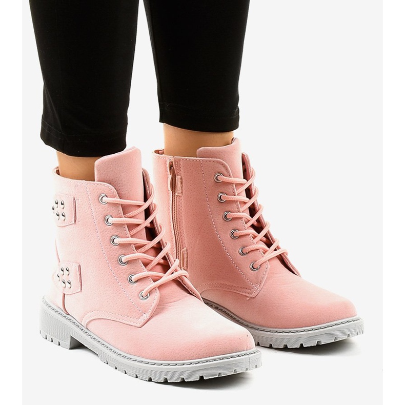 Stivali piatti in camoscio rosa TL93-4 1