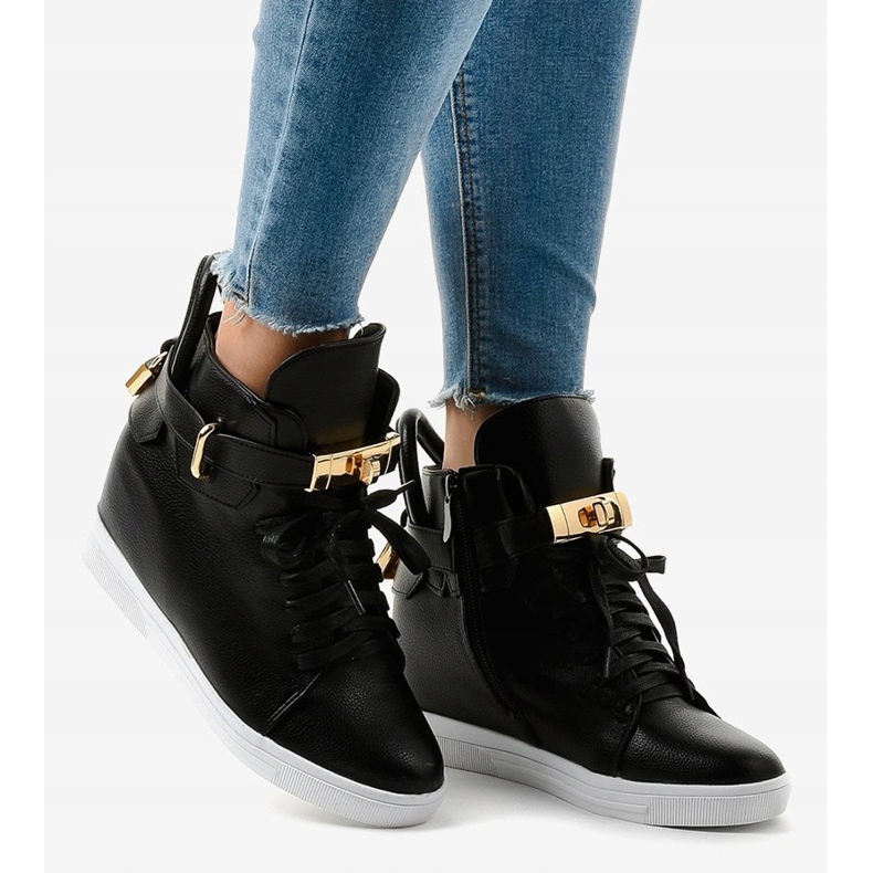 Sneakers nere con zeppa con fibbia H6600 nero 2