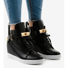 Sneakers nere con zeppa con fibbia H6600 nero 1