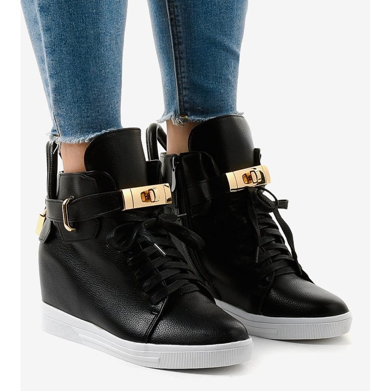 Sneakers nere con zeppa con fibbia H6600 nero 1