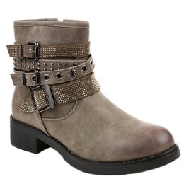 Stivaletti kaki con tacco piatto e fibbia 7365-PA cachi verde 1