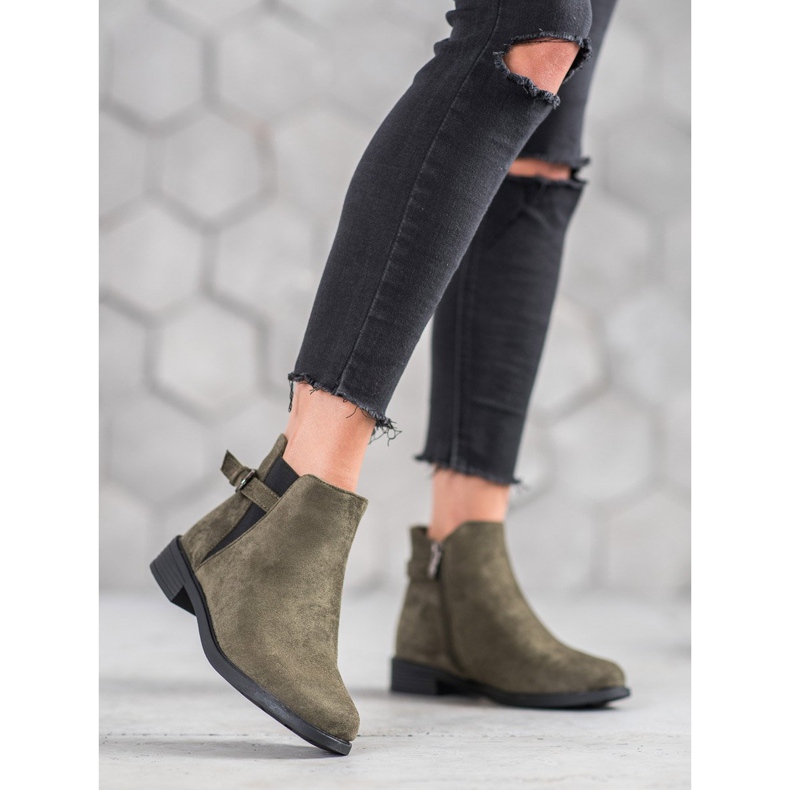 Ideal Shoes Stivaletti in pelle scamosciata verde 2