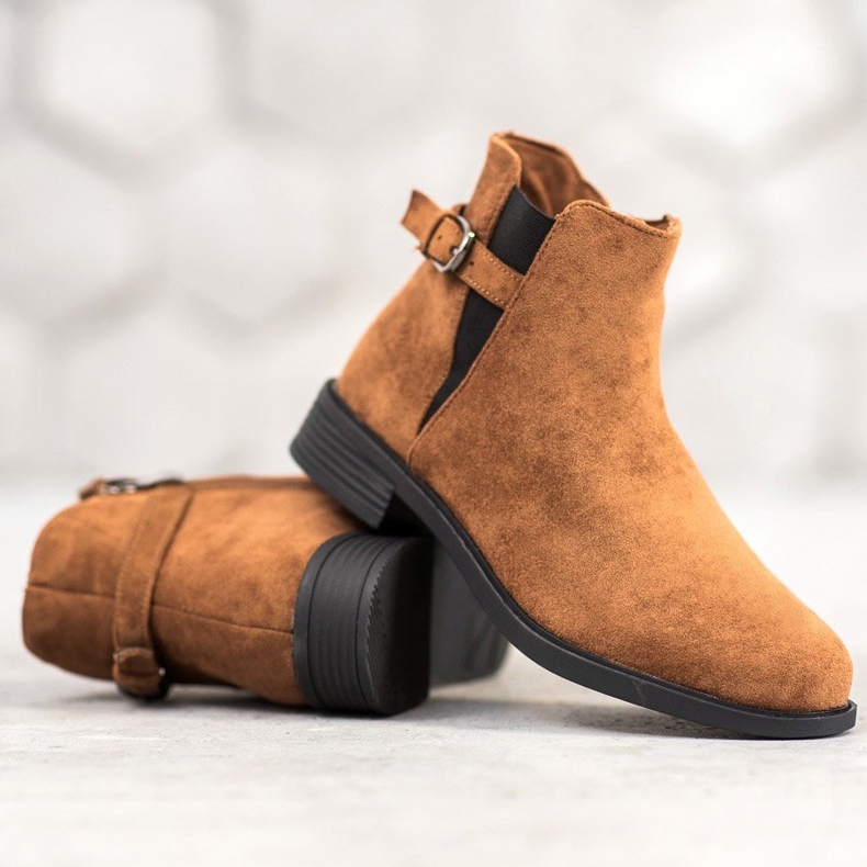 Ideal Shoes Stivaletti in pelle scamosciata marrone 1