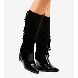 Stivaletti con zeppa in camoscio da donna T81 nero 2