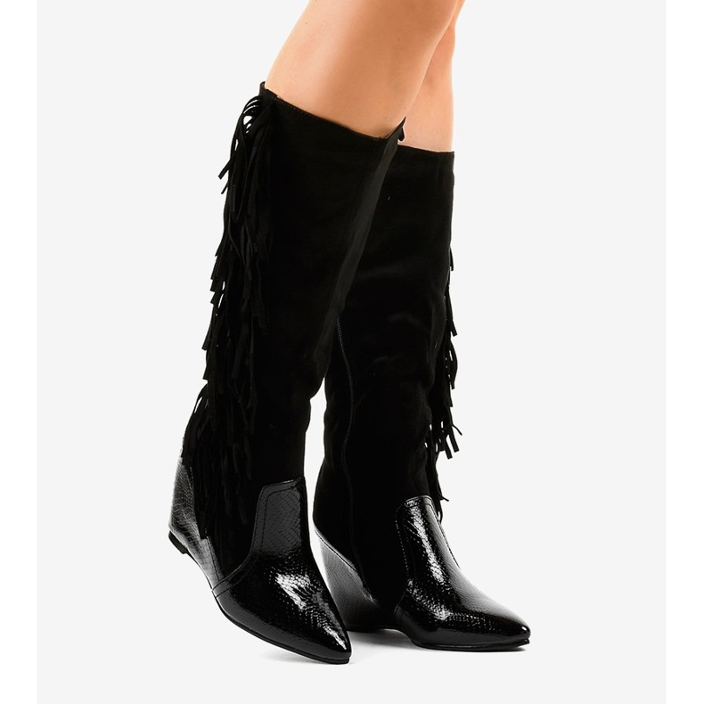 Stivaletti con zeppa in camoscio da donna T81 nero 2