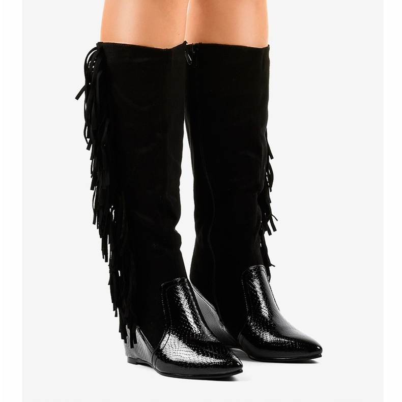 Stivaletti con zeppa in camoscio da donna T81 nero 1
