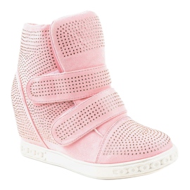 Sneakers con zeppa rosa con borchie KLS-112-4 1