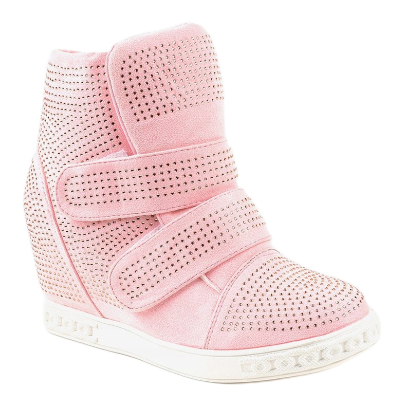 Sneakers con zeppa rosa con borchie KLS-112-4 1
