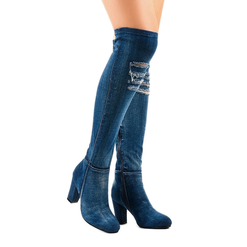 Stivali in denim invecchiato HX15135-96 blu navy 1