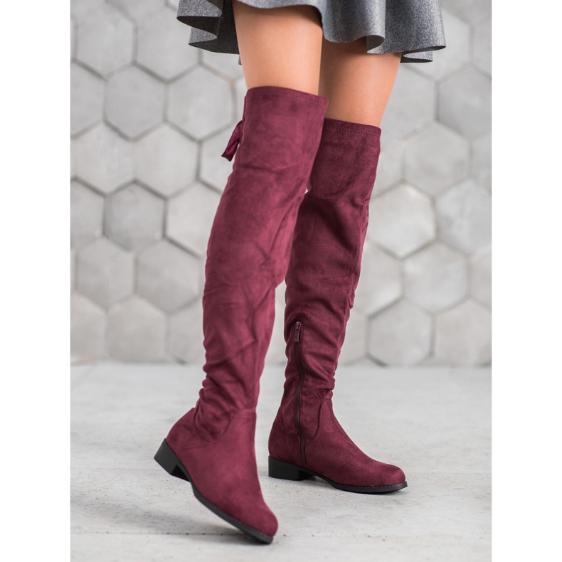 SHELOVET Stivali in pelle scamosciata con rilegatura rosso 1