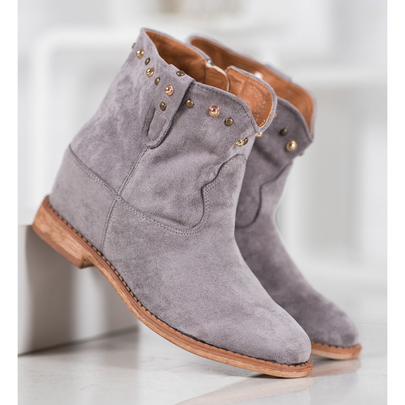 Bella Paris Stivali texani in camoscio con jet grigio 2