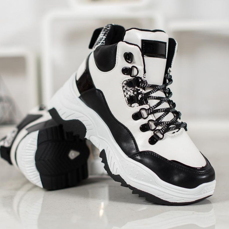 Bella Paris Sneakers con lacci alla moda bianca nero 2