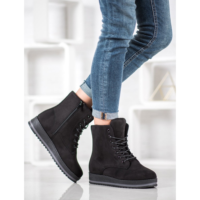 SHELOVET Trapper in pelle scamosciata sulla piattaforma nero 2