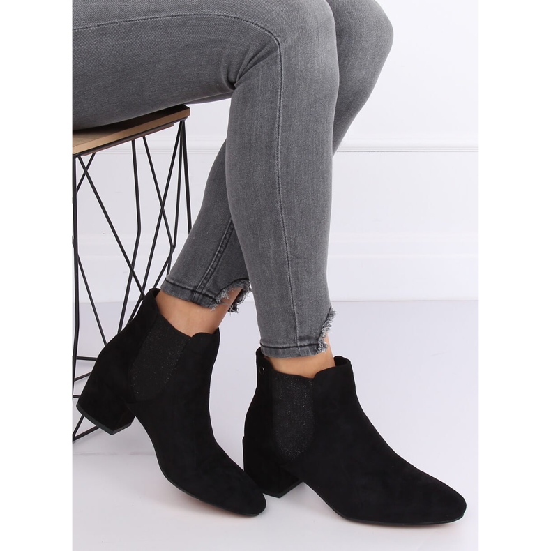 Stivaletti Chelsea neri con tacco largo B-6858 Black nero 1