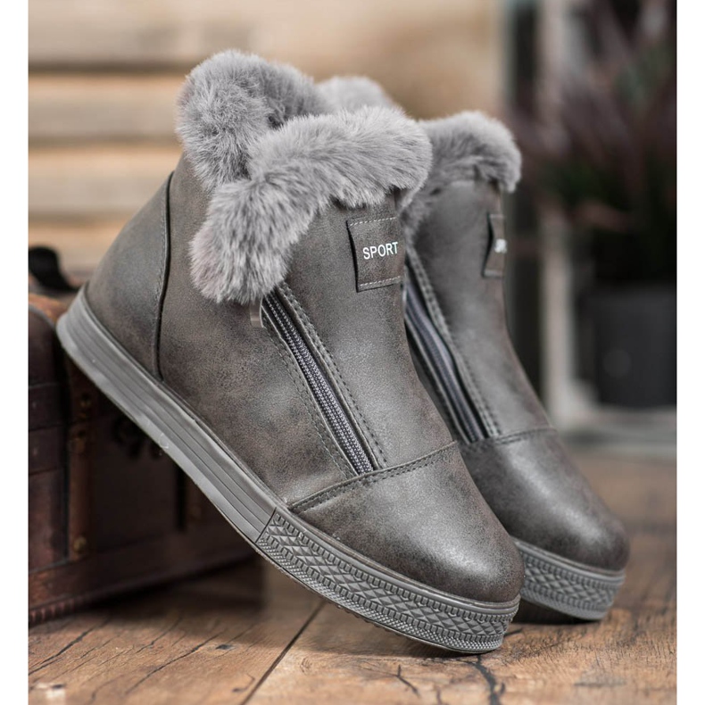 SHELOVET Stivali sportivi con pelliccia grigio 1