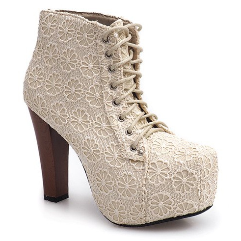Stivali in pizzo solido sul tallone K764B Beige 1