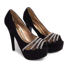 Décolleté in pelle scamosciata su un tacco alto MD7079-1 Nero 1