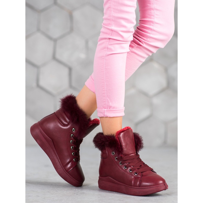 SHELOVET Stivaletti Legati Con Pelliccia rosso 1