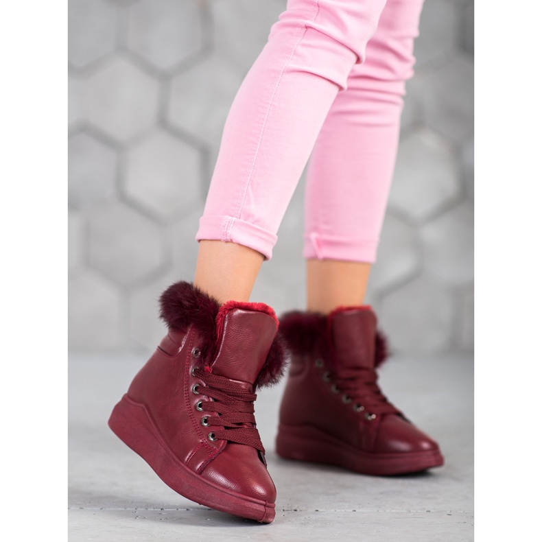 SHELOVET Stivaletti Legati Con Pelliccia rosso 2