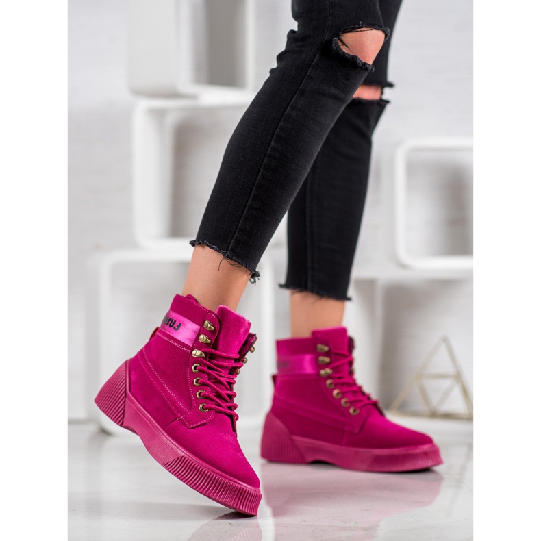 Yes Mile Stivaletti alla moda allacciati rosa 1