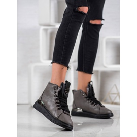 SHELOVET Stivali stringati con glitter grigio 1