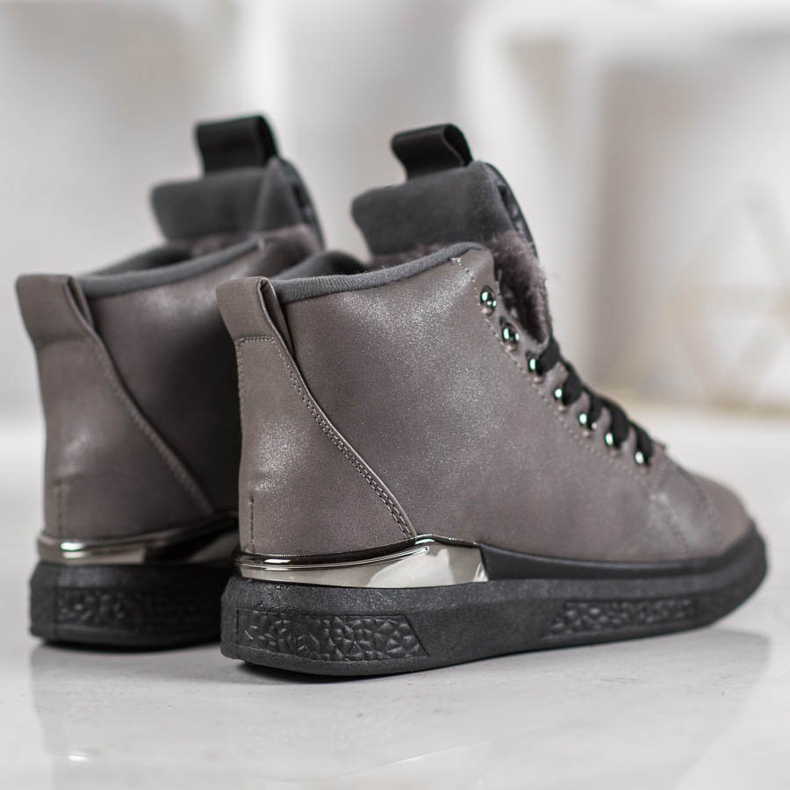SHELOVET Stivali stringati con glitter grigio 2