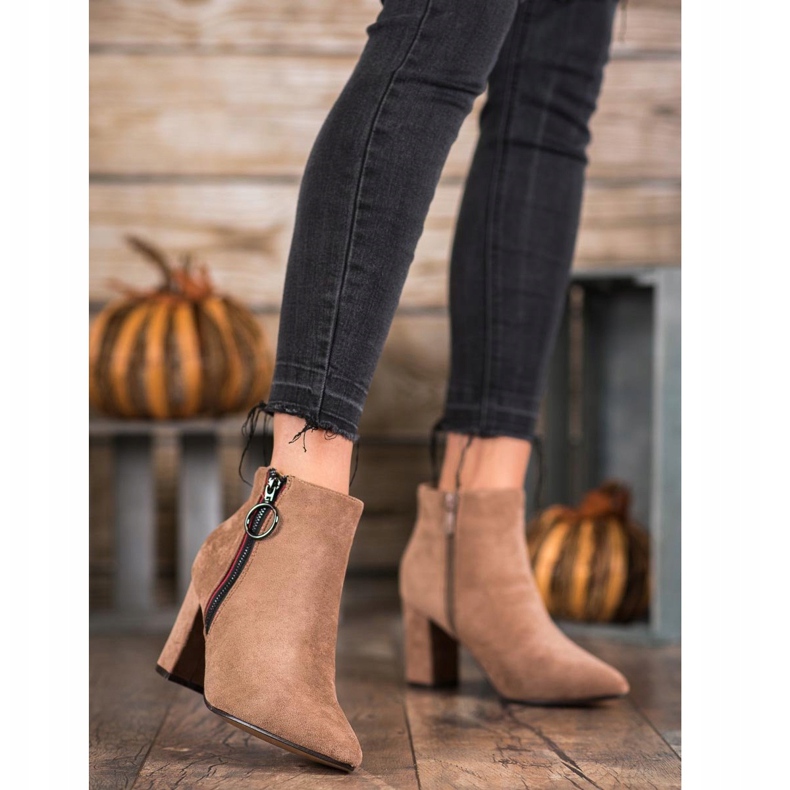 Small Swan Stivaletti in pelle scamosciata con cerniera beige 2