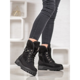 SHELOVET Stivaletti stringati con montone nero 2