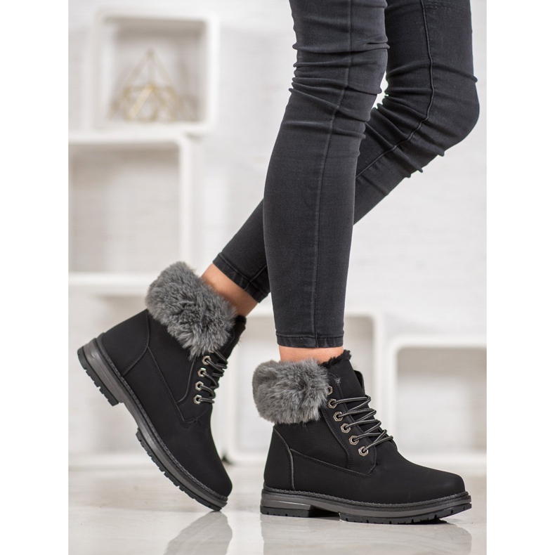 SHELOVET Trappers neri con pelliccia nero 1
